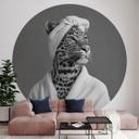 Royale spa time-out med leopard | sort og hvidt fototapet med dyr - Rahner - Round - vliesetapet/sel