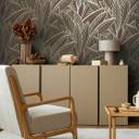 Papel pintado selva con motivo de hojas marrón negro oro - Papel pintado no tejido exótico moderno