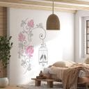 Sticker mural - Couronne de fleurs et cage à oiseaux (bicolore)