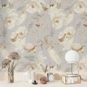 Tapet med mønster - fugle blandt hvide blomster - UN Designs