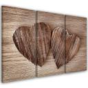 3 stykke lærred Print Heart Wood Brown Retro Shabby