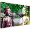 3 stykke lærredstryk Buddha vandfald skovgrøn