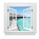 3D Wallsticker vindue firkantet - Strandhus Maldiverne