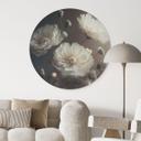 Billede Hvide blomster med guldstøv - Treechild - rund – print på aluminium (Alu-Dibond)