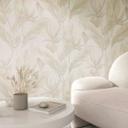 Papel pintado no tejido flores, hojas naturaleza floral en beige 