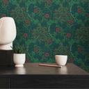 tapet med blomsterranker og blomster grøn rød - non-woven blomstertapet