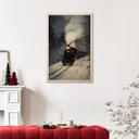 Billede af træ damplokomotiv i en snedækket skov - Melloi Art Prints
