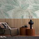 tropisk bladmønster med træpaneler non-woven tapet naturdesign tapet