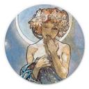 Tableau sur alu-Dibond rond Mucha - Etoiles: La Lune