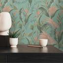 Papel pintado estampado con hojas y hierbas verde turquesa - papel pintado tejido-no tejido jungla