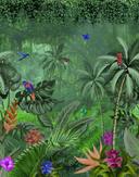 Fototapet med junglemotiv og dyr, grøn, blomst 2,70 x 2,12 m