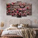 5 stykke lærredstryk Heart Love vintage blomster