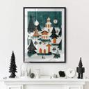 Plakat Jul - vinterlandskab om natten - træbarn