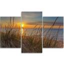 3 stykke lærredsprint, havstrandgræssolnedgang
