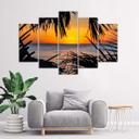 5 stykke lærredstryk Sea Palm Trees Sunset