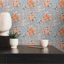 Papel pintado motivo floral naranja gris - papel pintado con flores y hojas