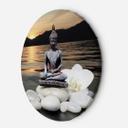 Rundt lærredsbillede Buddha på baggrund af den nedgående sol