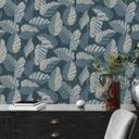 Papel pintado vintage plantas de la jungla hojas azul verde papel pintado no tejido