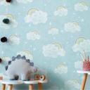Papel pintado Nube con arco iris azul colorido - papel pintado cuarto de niños con pájaros