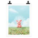 Póster tailandés - Cerdito feliz en el prado de verano