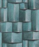 Papel pintado no tejido con motivo madera geométrico azul, turquesa aspecto 3D