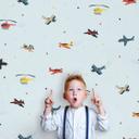 Børnetapet, non-woven tapet med illustration Kids Walls blå, farverig