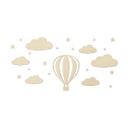 Decoración de pared para habitación infantil globo aerostático con nubes y estrellas - madera de ála