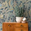 Jungle papier peint bleu or vert plantes papier peint intissé feuilles floral