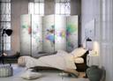 Screen room divider - Verdenskort på hvid baggrund, 5-delt - 225x172 cm
