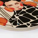 Cuadro de madera mujer con flores de amapola retro - Hülya - Redondo