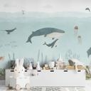 Papel pintado infantil Aventura submarina con animales marinos - azul - Oliver Robins