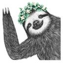 Vinkende dovendyr med blomsterkrans Wallsticker - Korenkova