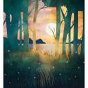 Fototapet Skovens magi ved solnedgang - SpaceFrog Designs