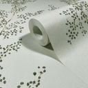 Papel pintado no tejido hojas, ramas naturaleza floral mate en gris verde