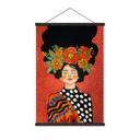 Póster de tela Mujer sonriente con flores naranjas - Hülya