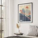 Plakat Solopgang over pagoden | Vintage Art Japan - Roze