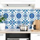 Azulejos Adhesivos Acuarela Flor - Azul - Lote de 12