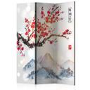 Screen room divider - Fuji i kirsebærtræets blomstrende ramme, 3-delt