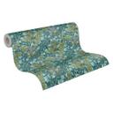 Papel pintado motivo floral verde azul - papel pintado con flores y hojas