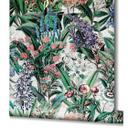 Tapet, non-woven blomstertapet Flora grå, grøn