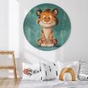 Cuadro de madera para guardería - Cachorro de tigre feliz - Magnusson - Redondo