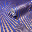 Papel pintado no tejido aspecto 3D, rayas gráfico geométrico en azul 