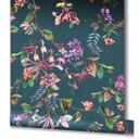tapet, blomstret non-woven tapet Flora grå, blå