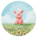 Vinilo decorativo tailandés - Cerdito feliz en el prado de verano - Redondo