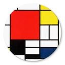 Tableau sur verre Mondrian -Composition en rouge, jaune, bleu et noir - rond