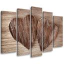 5 stykke lærredsprint Heart Wood Brown Retro