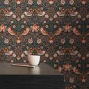 non-woven tapet med blomstermønster orange sort - tapet med fugle og dyr