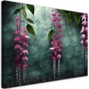Canvasbillede, Hængende blade og blomster på en grøn baggrund