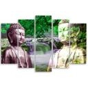 5 stykke lærred Print Buddha Waterfall Forest Green