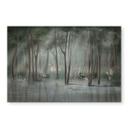 Tableau en verre acrylique Forêt nuageuse au bord du lac avec héron en vert - Ms Tiff